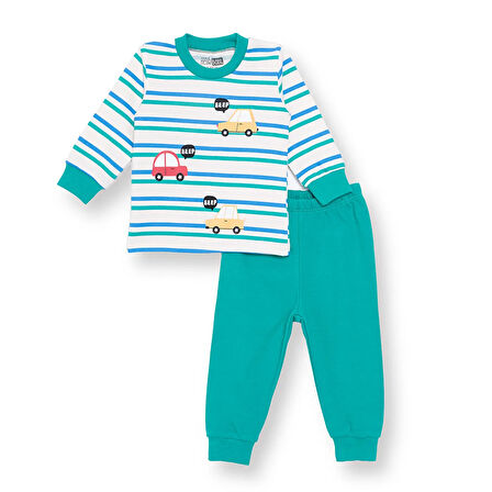 HelloBaby Erkek Bebek Pijama Takım Bisiklet Yaka Uzun Kol Ribanalı Paça