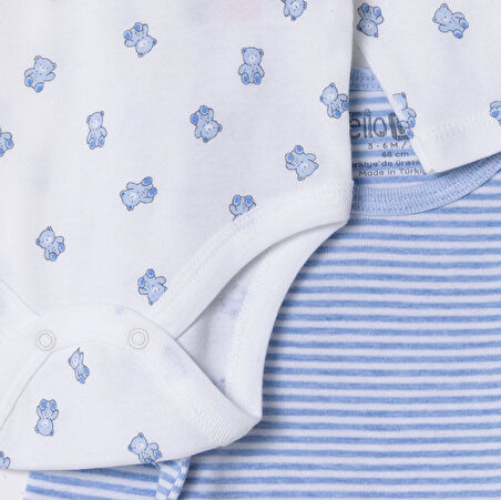 HelloBaby Erkek Bebek 2li Uzun Kol Body Zarf Yaka Uzun Kol Ribana Paça