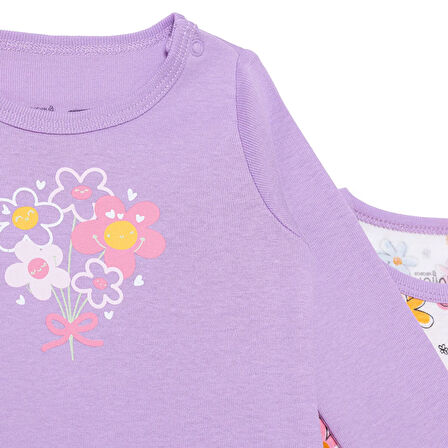 HelloBaby Kız Bebek 2li Uzun Kol Body Ribana Çıtçıtlı Yaka Uzun Kol