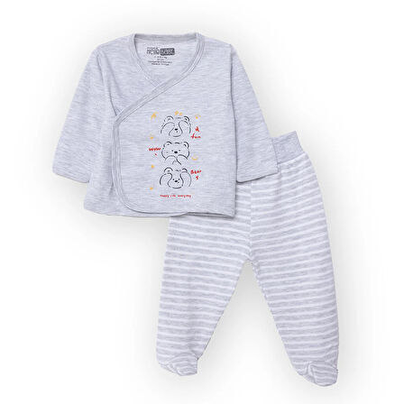 HelloBaby Erkek Bebek Yenidoğan Zıbın-Patikli Alt İnterlok Bisiklet Yaka Uzun Kol Patikli Paça