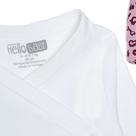 HelloBaby Kız Bebek Yenidoğan Zıbın-Şapka-Patikli İnterlok V Yaka Uzun Kol Patikli Paça