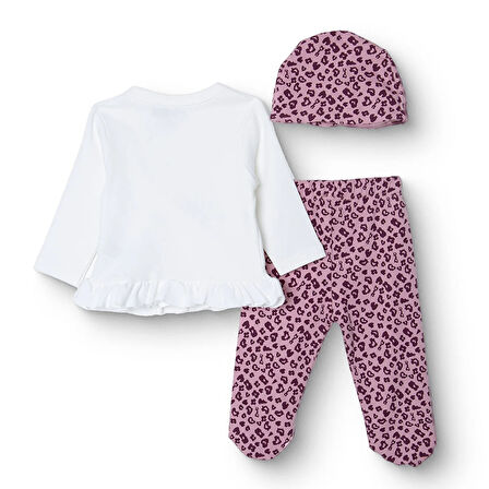 HelloBaby Kız Bebek Yenidoğan Zıbın-Şapka-Patikli İnterlok V Yaka Uzun Kol Patikli Paça