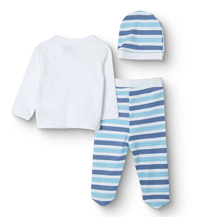 HelloBaby Erkek Bebek Yenidoğan Zıbın-Şapka-Patikli İnterlok V Yaka Uzun Kol Patikli Paça