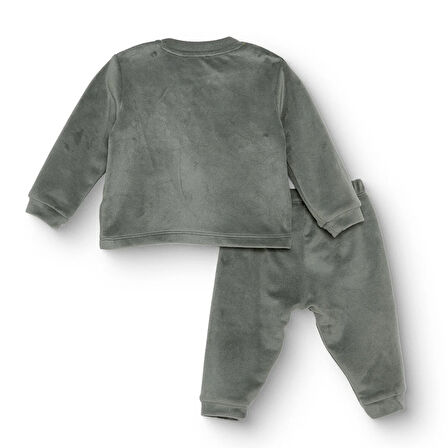 HelloBaby Erkek Bebek Kadife Pijama Takımı Çıtçıtlı Bisiklet Yaka Uzun Kol Ribanalı Paça