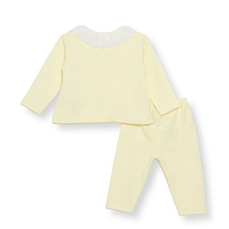 HelloBaby Kız Bebek Uzun Kol Pijama Takımı İnterlok Bebe Yaka Uzun Kol Reçme Paça