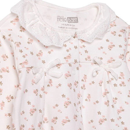 HelloBaby Kız Bebek Uzun Kol Pijama Takımı İnterlok Bebe Yaka Uzun Kol Reçme Paça