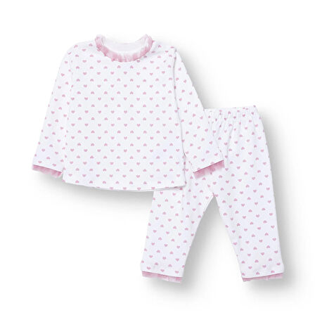 HelloBaby Kız Bebek Uzun Kol Pijama Takımı İnterlok Bisiklet Yaka Uzun Kol Reçme Paça