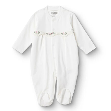 HelloBaby Kız Bebek Yenidoğan Patikli Tulum Çıtçıtlı İnterlok Bisiklet Yaka Uzun Kol