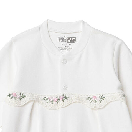 HelloBaby Kız Bebek Yenidoğan Patikli Tulum Çıtçıtlı İnterlok Bisiklet Yaka Uzun Kol