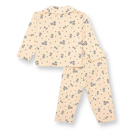 HelloBaby Kız Bebek Uzun Kol Pijama Takımı Düğmeli Bebe Yaka Reçme Paça