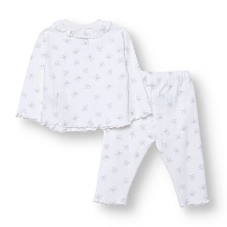 HelloBaby Kız Bebek Uzun Kol Pijama Takımı İnterlok Bisiklet Yaka Uzun Kol Reçme Paça