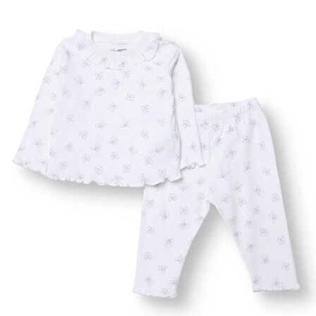 HelloBaby Kız Bebek Uzun Kol Pijama Takımı İnterlok Bisiklet Yaka Uzun Kol Reçme Paça