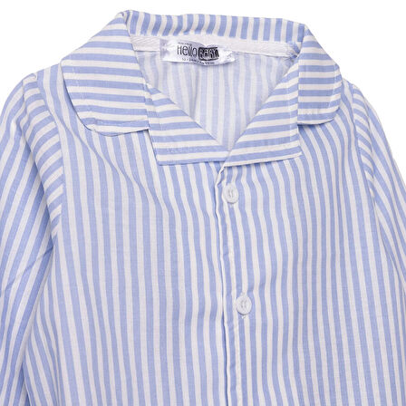 HelloBaby Erkek Bebek Uzun Kol Pijama Takımı Düğmeli Pamuklu Bebe Yaka Reçme Paça