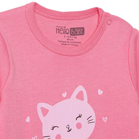 HelloBaby Kız Bebek Patiksiz Tulum İnterlok Bisiklet Yaka Uzun Kol Ribanalı Paça