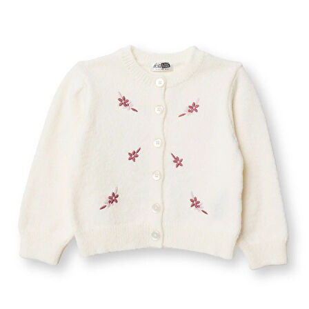 HelloBaby Kız Bebek Floral Teddy Bear Triko Hırka Fırfırlı Yaka Uzun Kol