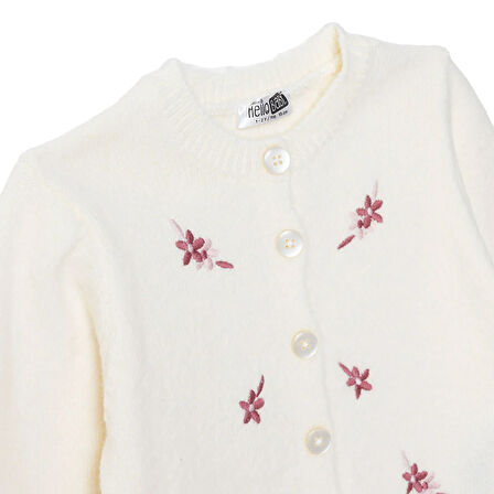 HelloBaby Kız Bebek Floral Teddy Bear Triko Hırka Fırfırlı Yaka Uzun Kol