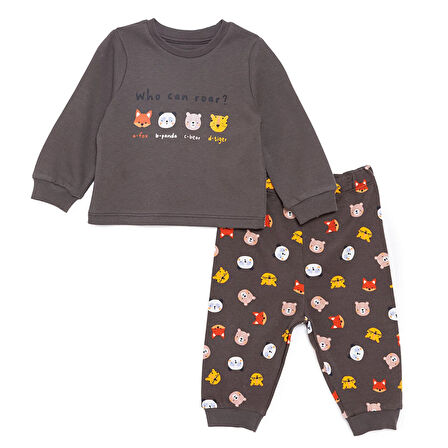 HelloBaby Erkek Bebek Pijama Takımı Bisiklet Yaka Uzun Kol Ribanalı Paça