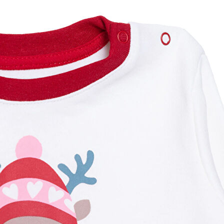 HelloBaby Kız Bebek New Year Uzun Kol Pijama Takımı İnterlok Bisiklet Yaka Uzun Kol Reçme Paça