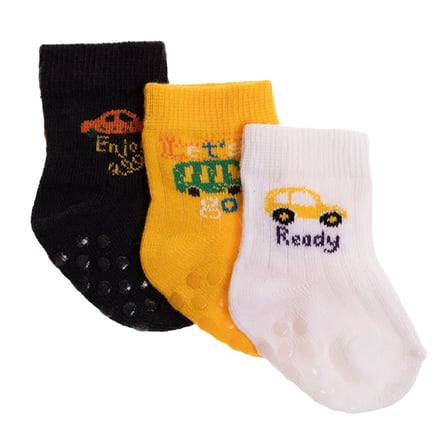 HelloBaby Erkek Bebek 3lü Kaydırmaz Çorap Taşıtlar Baskılı