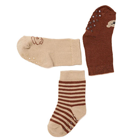 HelloBaby Erkek Bebek 3lü Kaydırmaz Çorap