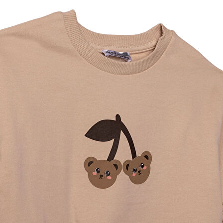 HelloBaby Kız Bebek Teddy Bear Sweatshirt İki İplik Bisiklet Yaka Uzun Kol