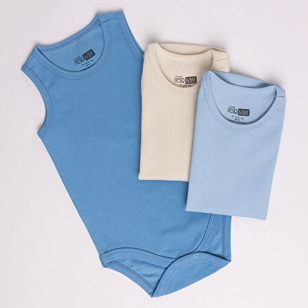 HelloBaby Erkek Bebek 3lü Atlet Body Ribana Bisiklet Yaka Atlet Kol