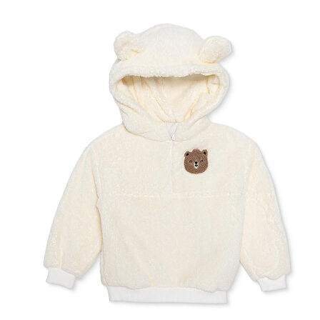 HelloBaby Erkek Bebek Hello Cute Bear Kapüşonlu Sweatshirt Peluş Uzun Kol