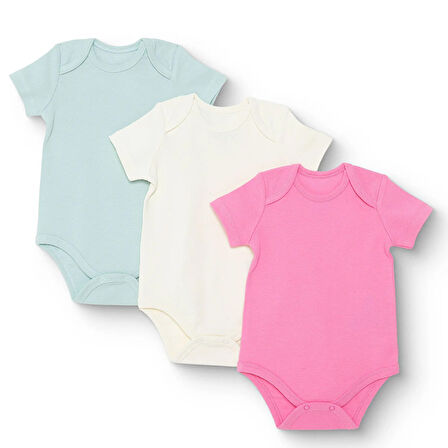 HelloBaby Kız Bebek 3lü Atlet Body Ribana Bisiklet Yaka Kısa Kol