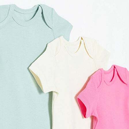 HelloBaby Kız Bebek 3lü Atlet Body Ribana Bisiklet Yaka Kısa Kol