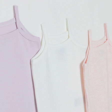 HelloBaby Kız Bebek 3lü Atlet Body Ribana Bisiklet Yaka İp Askılı