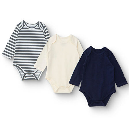 HelloBaby Erkek Bebek 3lü Atlet Body Süprem Bisiklet Yaka Uzun Kol