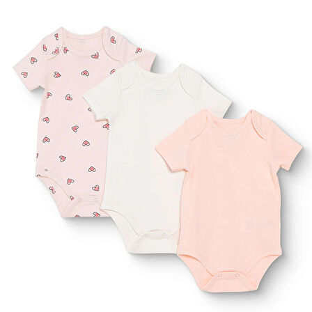 HelloBaby Kız Bebek 3lü Atlet Body İnterlok Bisiklet Yaka Kısa Kol