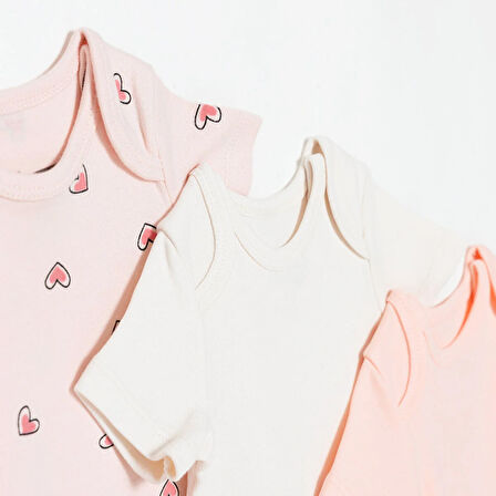 HelloBaby Kız Bebek 3lü Atlet Body İnterlok Bisiklet Yaka Kısa Kol