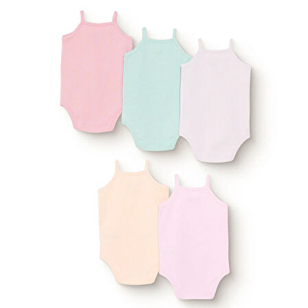 HelloBaby Kız Bebek 5li Atlet Body Ribana Bisiklet Yaka İp Askılı