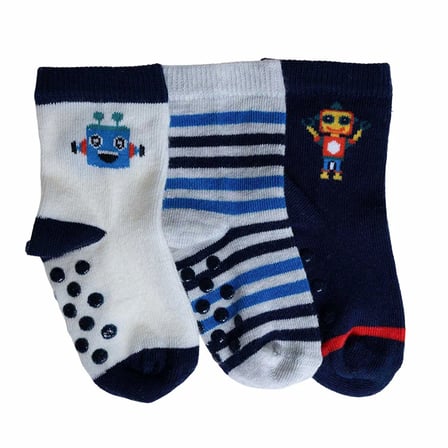 HelloBaby Erkek Bebek 3lü Kaydırmaz Çorap Çizgili