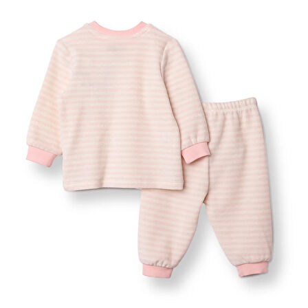 HelloBaby Kız Bebek Kadife Pijama Takımı Kadife Bisiklet Yaka Uzun Kol Ribanalı Paça
