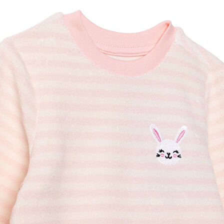 HelloBaby Kız Bebek Kadife Pijama Takımı Kadife Bisiklet Yaka Uzun Kol Ribanalı Paça