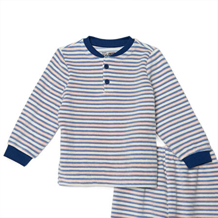 HelloBaby Erkek Bebek Uzun Kol Pijama Takımı Kadife Bisiklet Yaka Uzun Kol Ribanalı Paça