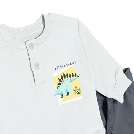 HelloBaby Erkek Bebek Eşofman Takımı Şardonlu Bisiklet Yaka Uzun Kol Ribanalı Paça