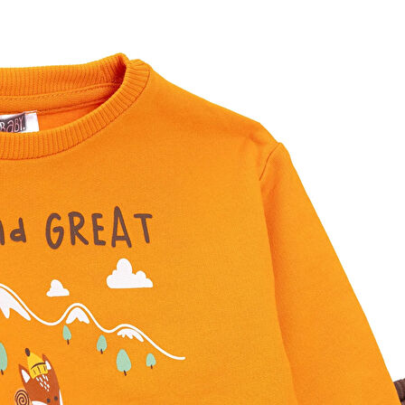 HelloBaby Erkek Bebek Eşofman Takımı Şardonlu İki İplik Bisiklet Yaka Uzun Kol Ribanalı Paça