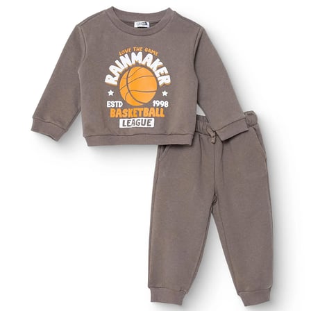 HelloBaby Erkek Bebek Eşofman Takımı Slogan Baskılı Bisiklet Yaka Uzun Kol Ribanalı