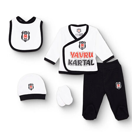 Beşiktaş Unisex Yenidoğan 5li Askı Hastane Çıkışı İnterlok Zarf Yaka Uzun Kol Patikli Paça