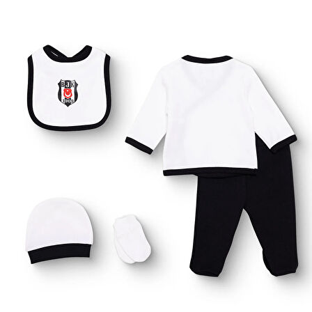 Beşiktaş Unisex Yenidoğan 5li Askı Hastane Çıkışı İnterlok Zarf Yaka Uzun Kol Patikli Paça