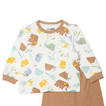 HelloBaby Erkek Bebek Uzun Kol Pijama Takımı Selanik Bisiklet Yaka Uzun Kol Ribanalı Paça