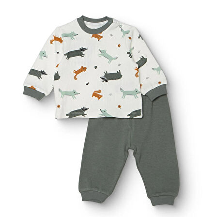 HelloBaby Erkek Bebek Uzun Kol Pijama Takımı Selanik Bisiklet Yaka Ribanalı Paça