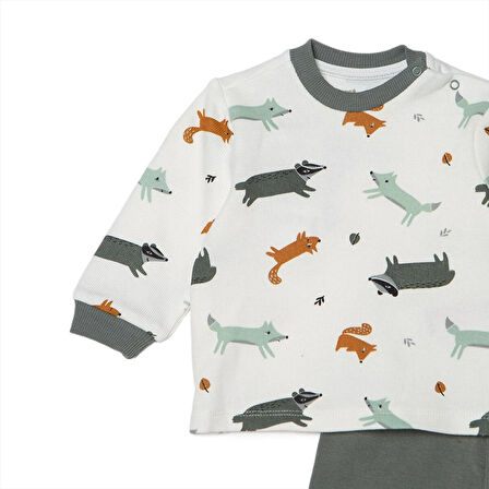 HelloBaby Erkek Bebek Uzun Kol Pijama Takımı Selanik Bisiklet Yaka Ribanalı Paça