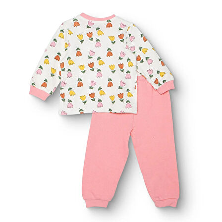 HelloBaby Kız Bebek Uzun Kol Pijama Takımı Selanik Bisiklet Yaka Ribanalı Paça