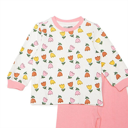 HelloBaby Kız Bebek Uzun Kol Pijama Takımı Selanik Bisiklet Yaka Ribanalı Paça