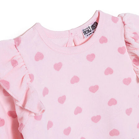 HelloBaby Kız Bebek Uzun Kol Body Kadife Bisiklet Yaka Uzun Kol