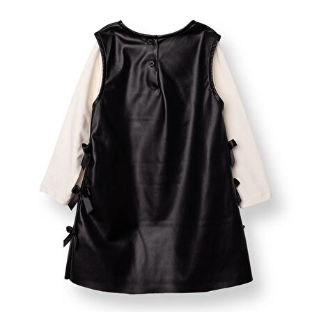 HelloBaby Kız Bebek Chic Elbise Tshirt Suni Deri Bisiklet Yaka Uzun Kol